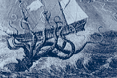 an illustration of a ship attacked by the Kraken