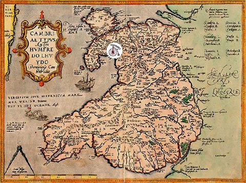 Portmeirion is marked here on the first printed map of Wales, drawn by Humphrey Lhuyd in 1573